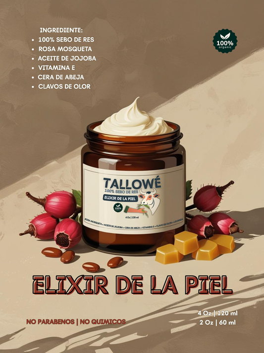 Elixir de Sebo de Res + Rosa Mosqueta + Aceite de Jojoba + Vitamina E + Cera de Abeja + Clavos De Olor.